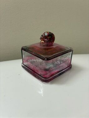 Handcrafted Pink resin Trinket Box with Decorative Skull Lid